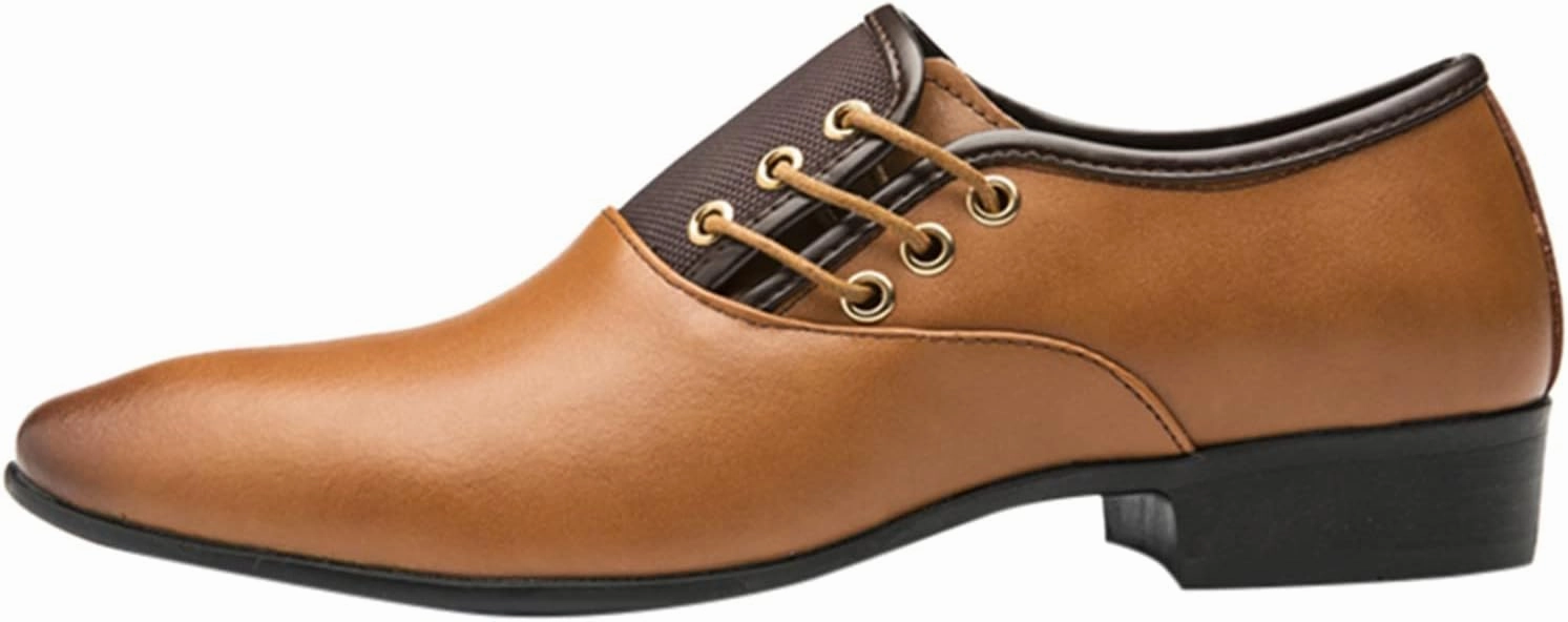 Brown Dress Shoes for Men Wide Width Classical Style Leather Shoes for Men Slip On PU Leather Low Rubber Sole Block Heel Work Business Shoes Men Casual Brown Leather Blazer Mid Se Casual Shoes