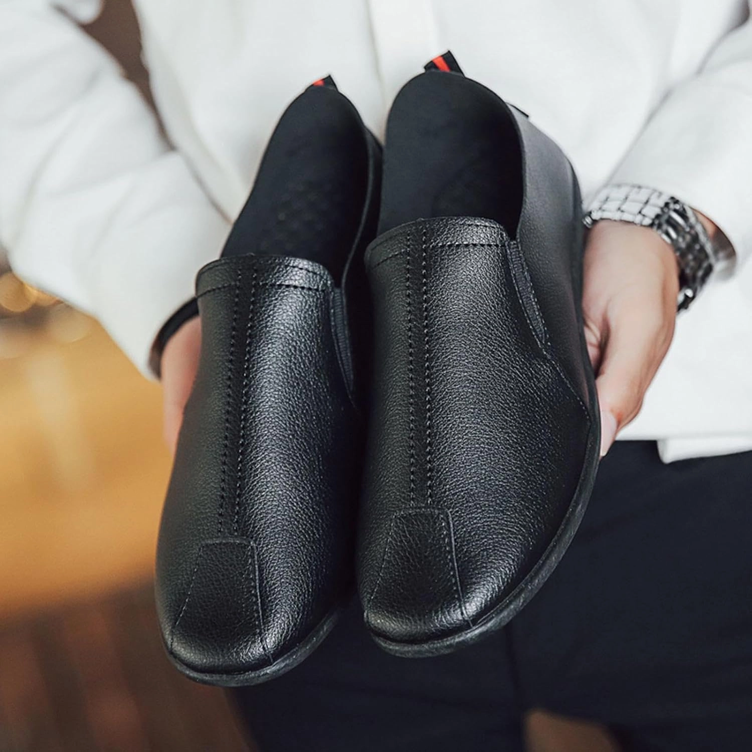 Leisure Men's Four Seasons Non Slip Flat Round Toe Breathable Slip On Lazy Leisure Casual Dress Shoes for Men Size 8 Arch Pj Tucker Sneakers