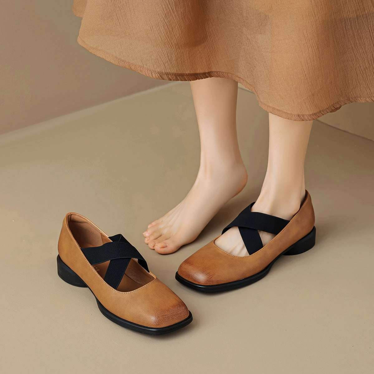 Women Retro Cross Strap Leather Casual Shoes Casual Streetwear Shoes