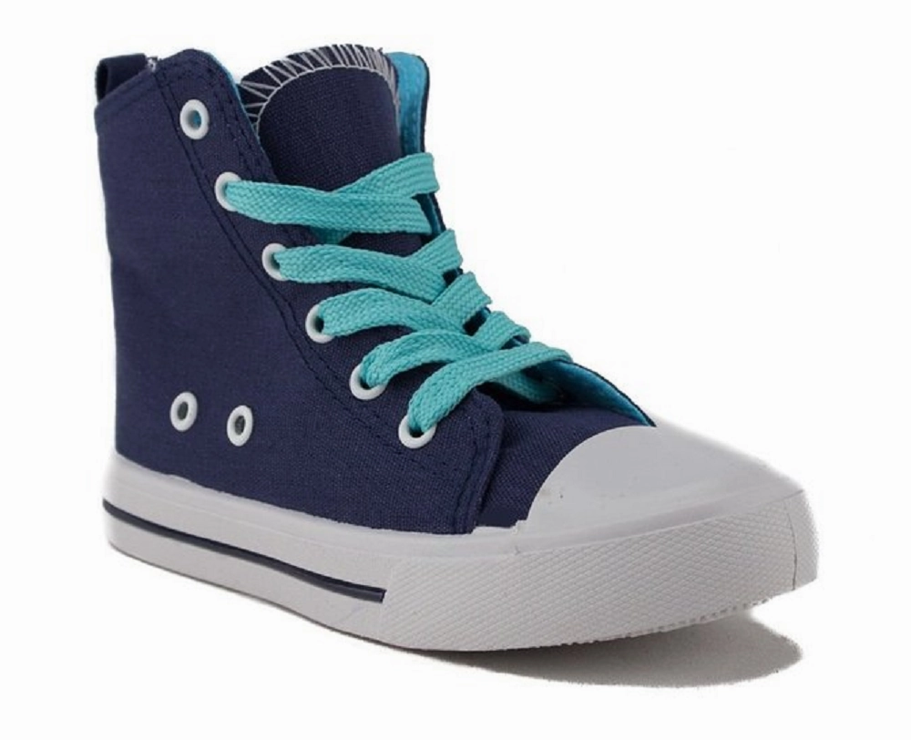 Wide Calf Platform Boots Girls Pinky Lace Up Canvas High Top Sneakers Poppy-01 Navy