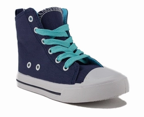 Girls Pinky Lace Up Canvas High Top Sneakers Poppy-01 Navy Fish Skin Cowboy Boots