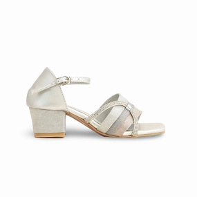 Girls Silver Fancy Sandal KD9882 Wedge Heel Thong Sandals
