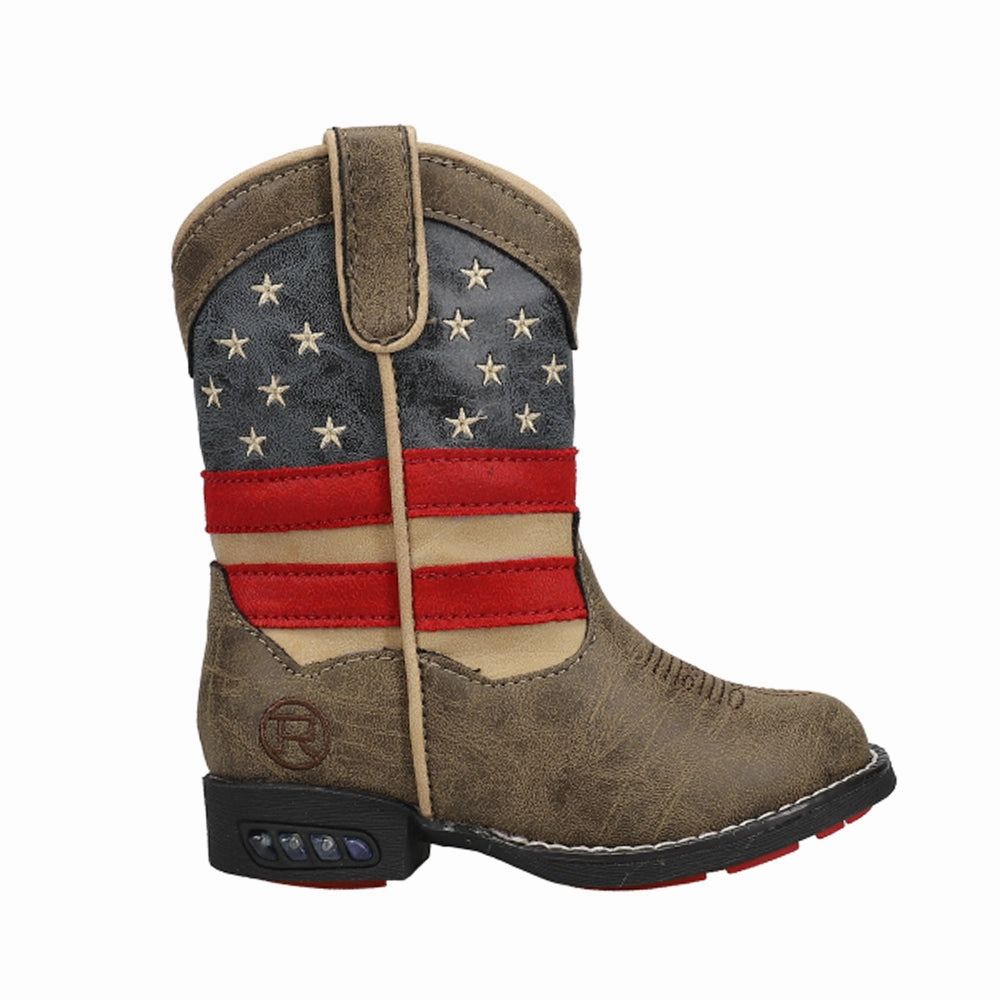 Patriot Light Up Heel Round Toe Cowboy Boots (Toddler) Quarry Boots