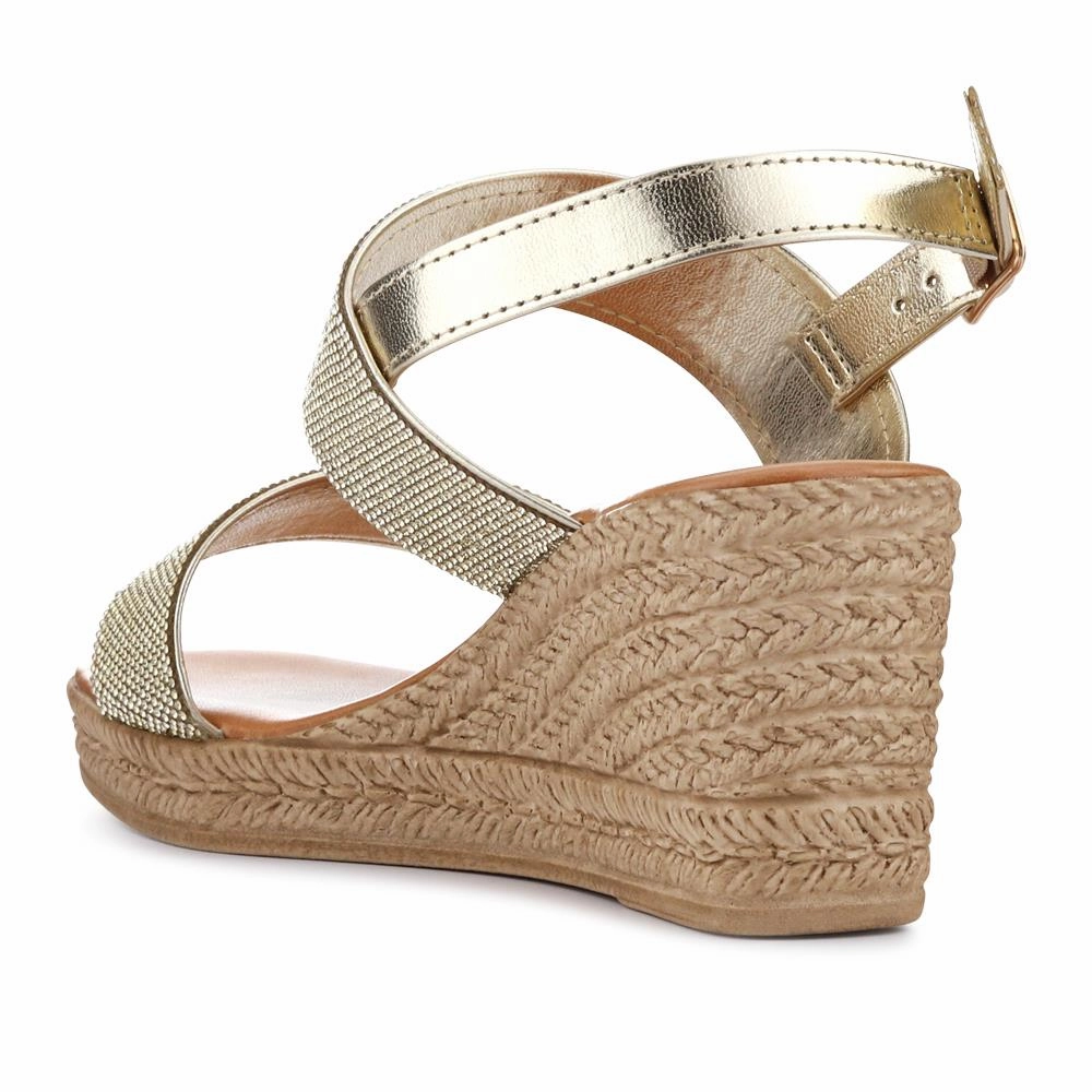 Comfortable Espadrilles Wide Fit Wedge-Heeled Espadrilles - CLUBS41001 / 326 851 - Gold