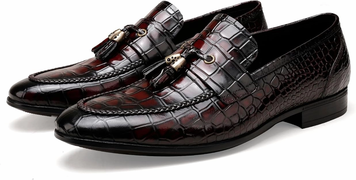 Casual Crocodile Printed Tassel Dress Shoes Leather Slip-on Penny Loafer for Men Dressing Shoe