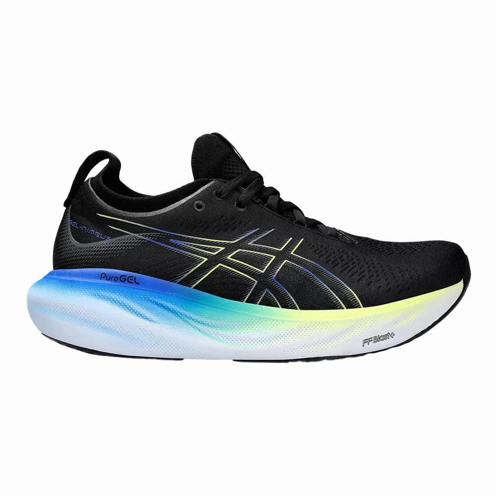 Men's Asics Gel-Nimbus 25, Black/Glow Yellow, 8 D Medium Asics Sky Shoes