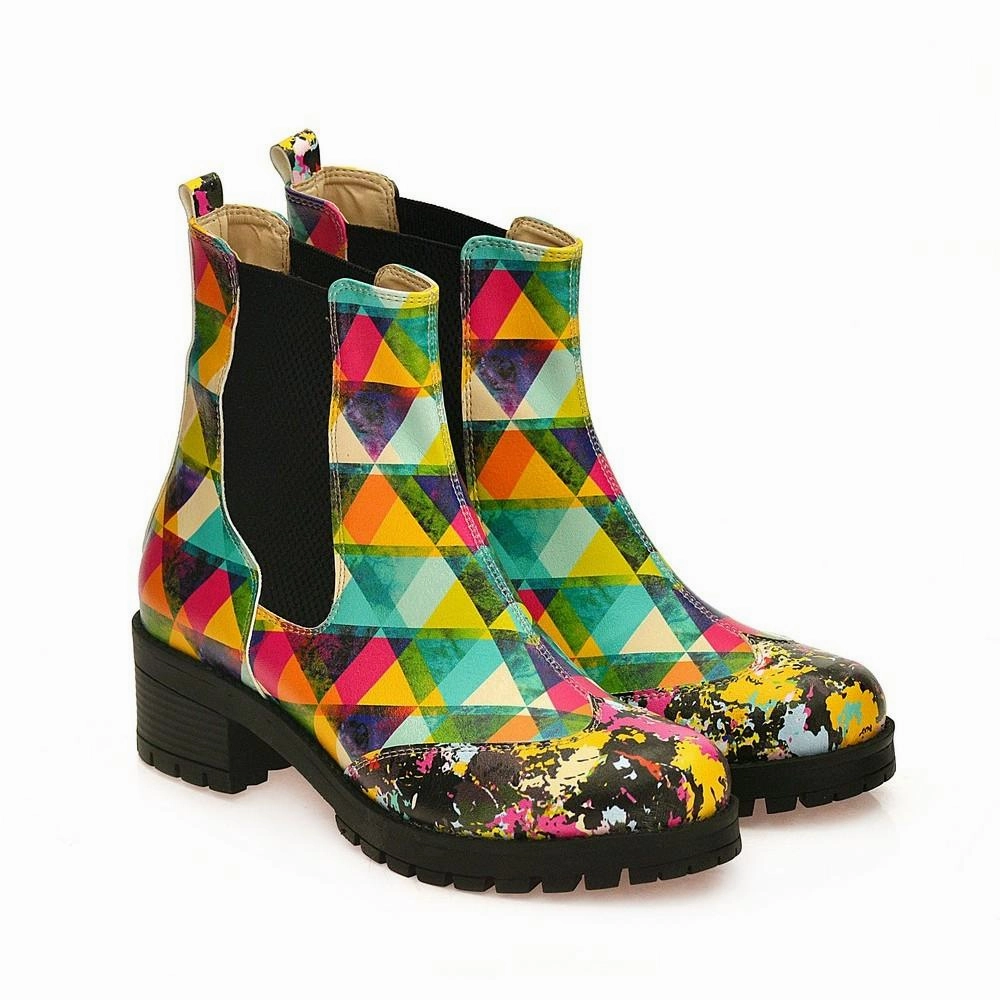 Colored Triangles Short Boots WLAS115 Sock Ankle Boots