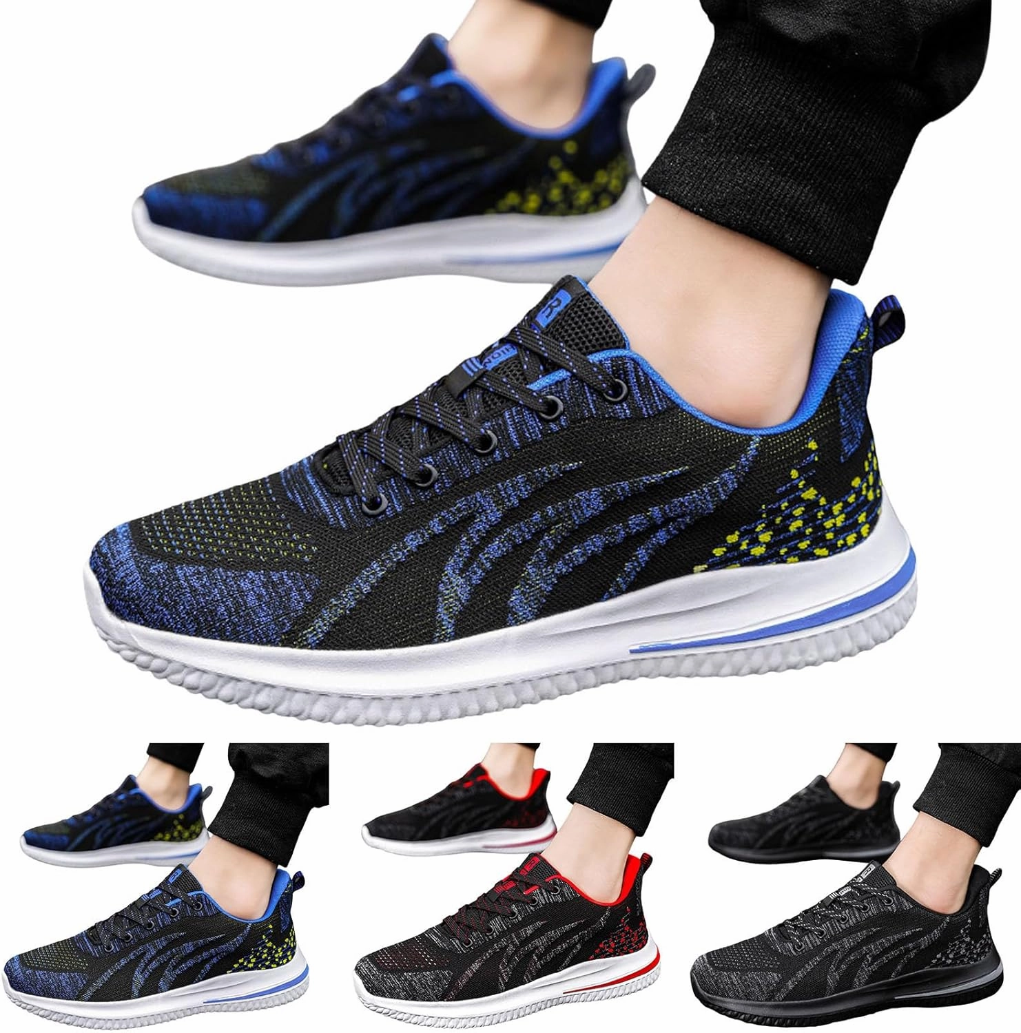 Good Running Shoes For Pronators IWIHMIV Men's Breathable Tennis Shoe Lightweight Walking Shoes Thick Bottom Soft Sole Non Slip Running Shoes