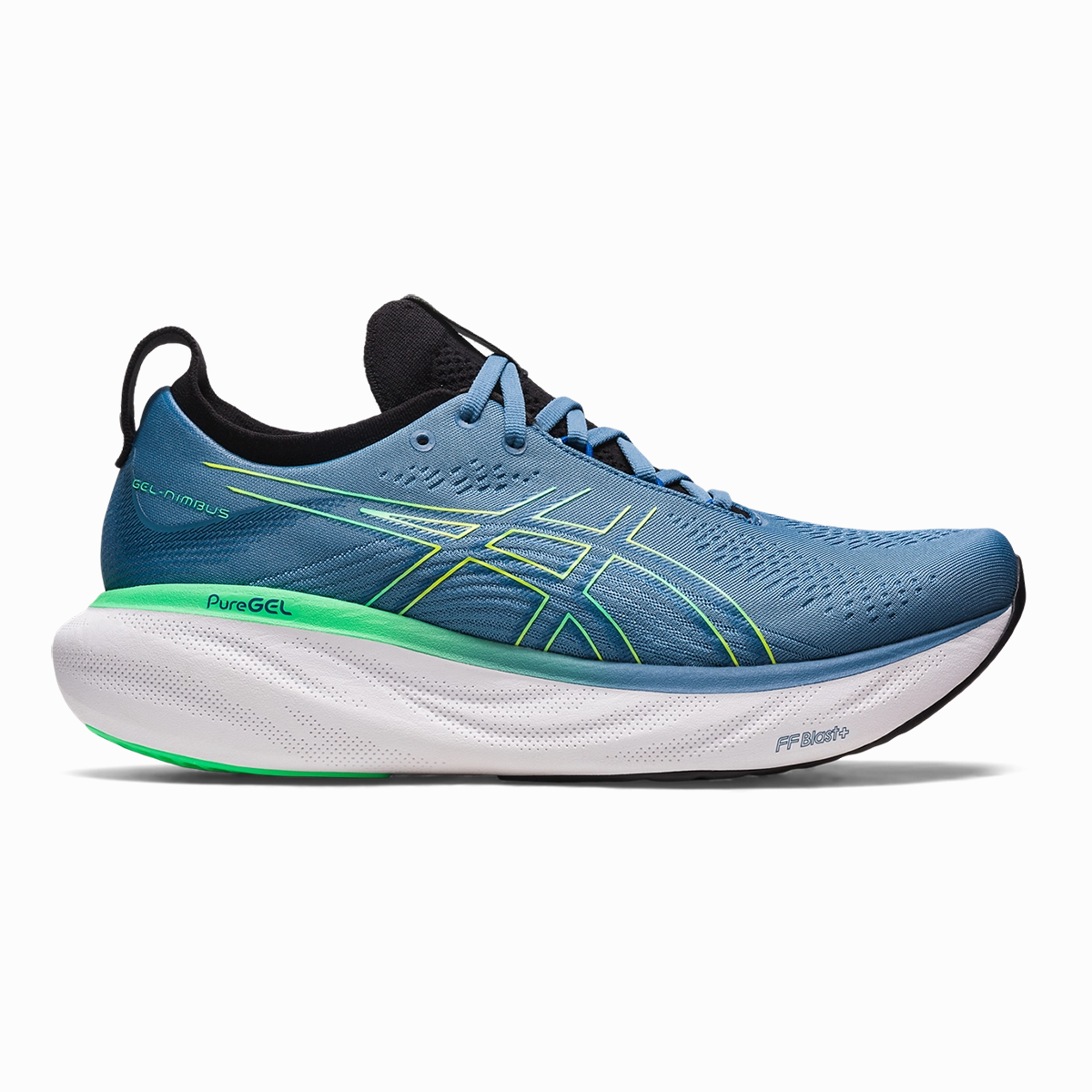 Men's Asics GEL-Nimbus 25, Grey Floss/Lemon Spark, 10.5 D Medium Asics Fluidfit Shoes