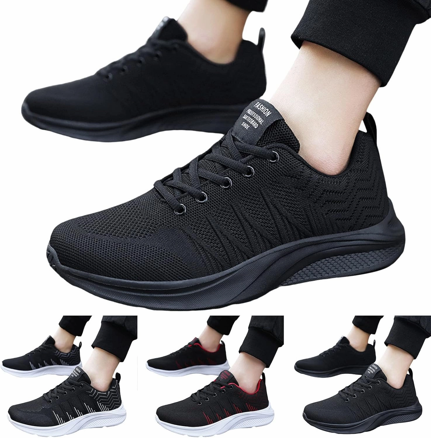 Minimalist Running Shoe IWIHMIV Mens Slip-on Tennis Shoes Non Slip Solid Color Walking Running Lightweight Breathable Casual Work Shoes