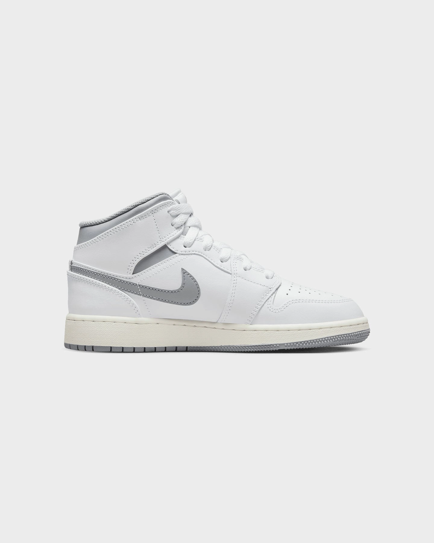 Nike Cortez Running Shoe Jordan Kids' Air Jordan 1 Mid (GS) "Vintage Grey" White/Stealth