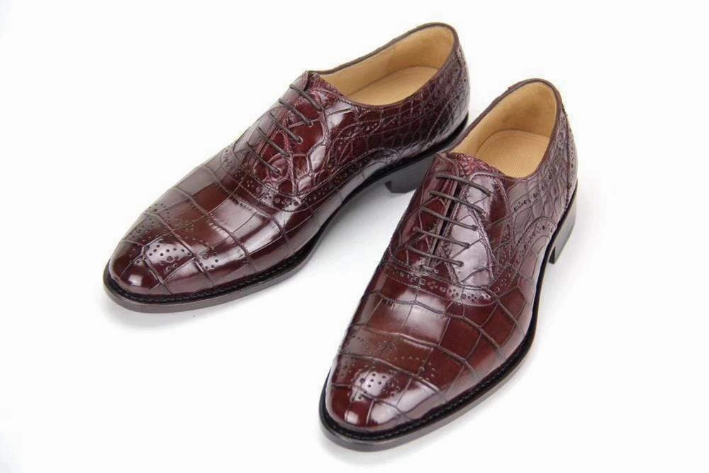 Walk With High Heels Crocodile Shoes Brown Genuine Crocodile Belly Leather Formal Lace-up Shoes For Men,Goodyear Sole