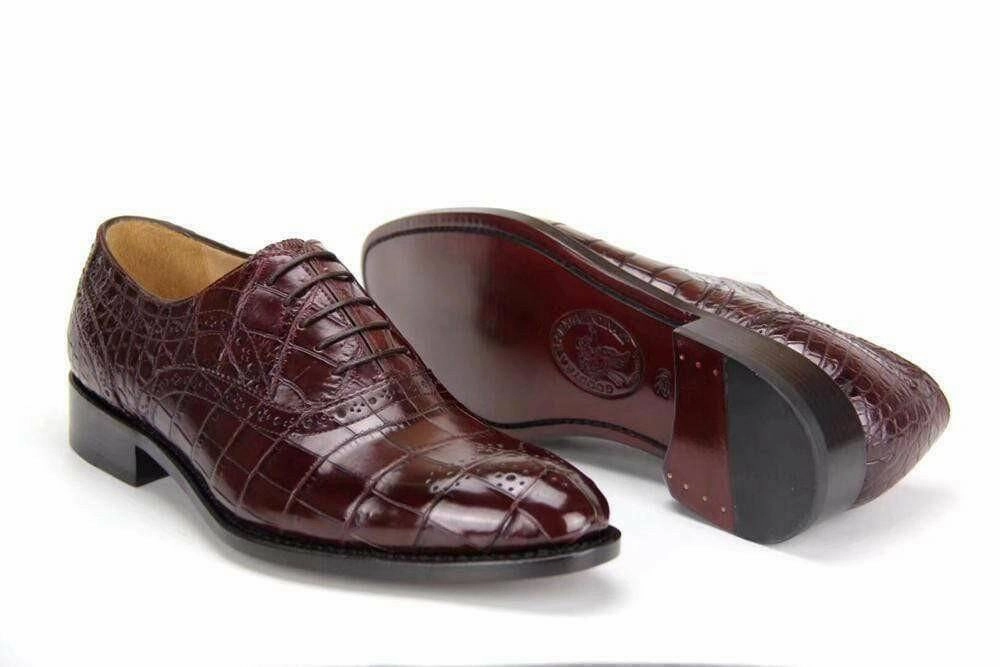 Crocodile Shoes Brown Genuine Crocodile Belly Leather Formal Lace-up Shoes For Men,Goodyear Sole High Heels Teasing