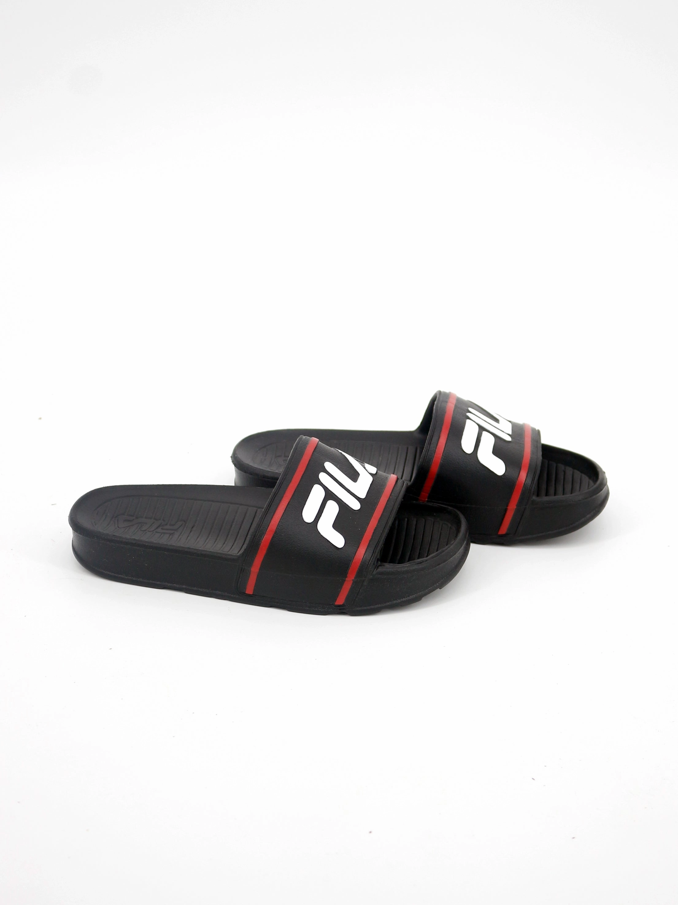 Faux Fur Slippers Kid's Boy Brand Logo Printed Slippers,Black