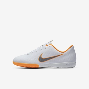 Blue Soccer Cleats Kid's MercurialX Vapor XII Academy Indoor Soccer Shoes - White/Orange/Grey