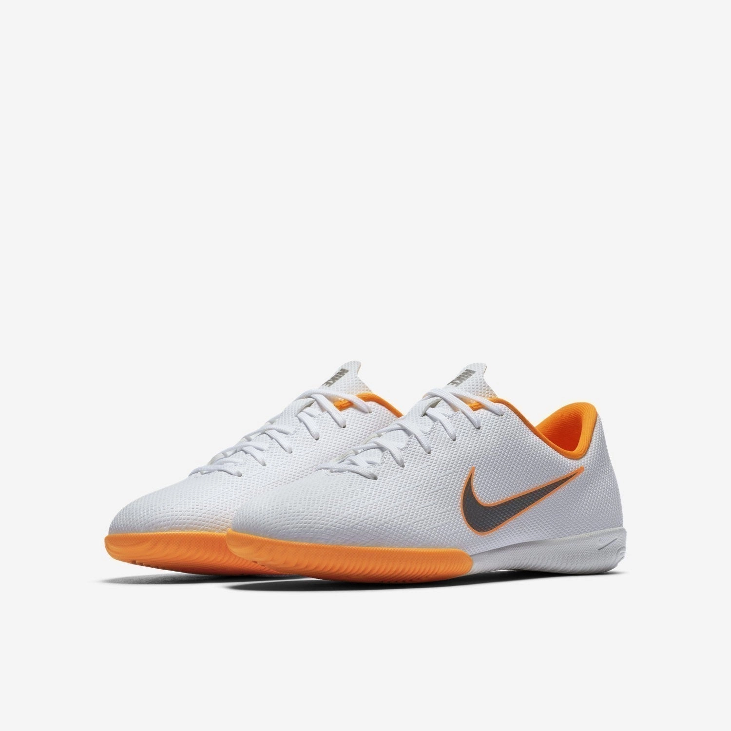 Kid's MercurialX Vapor XII Academy Indoor Soccer Shoes - White/Orange/Grey Coolest Soccer Cleats