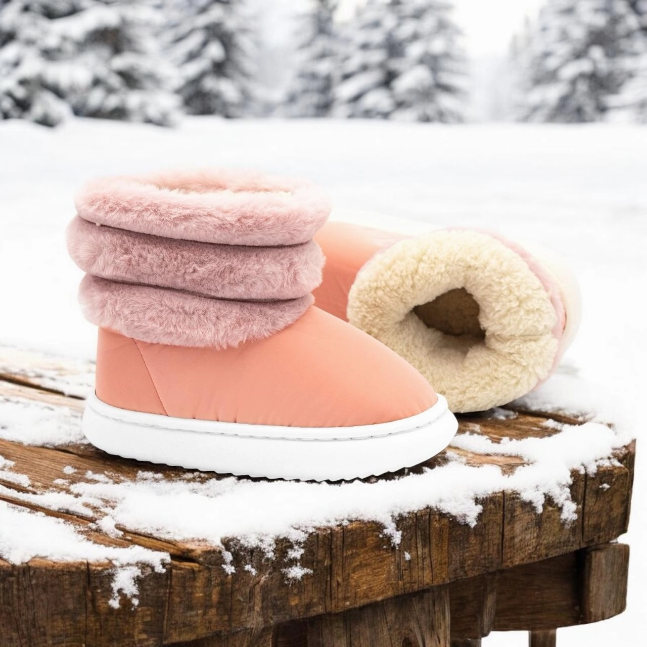 Kids long fur boot Mesh Material Shoes Waterproof