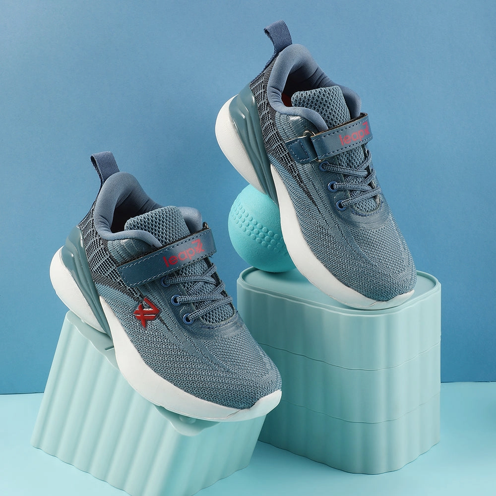 Leap7x Blue Sports Lacing Running Shoes For Kids COVER-02 By Liberty Qc Running Shoes