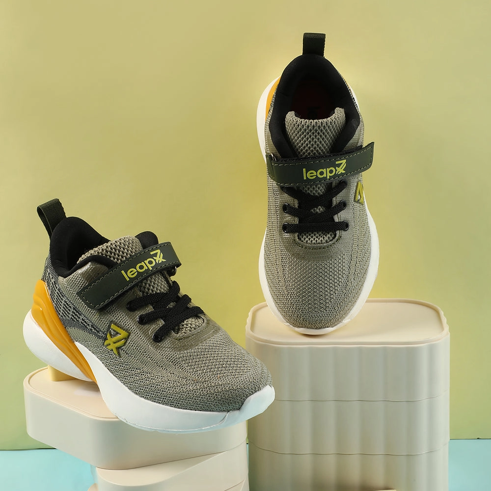 Leap7x Olive Green Sports Lacing Running Shoes For Kids COVER-02 By Liberty Budget Friendly Running Shoes