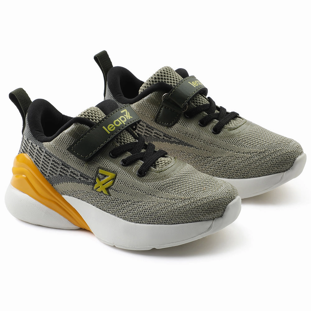 Best Running Shoes For Big Men Leap7x Olive Green Sports Lacing Running Shoes For Kids COVER-02 By Liberty
