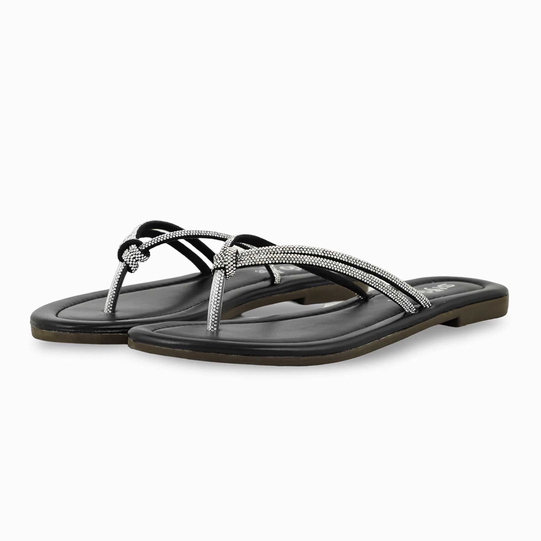 Flat Slingback Shoes Uk Black Casual Chappal For Women CL1994