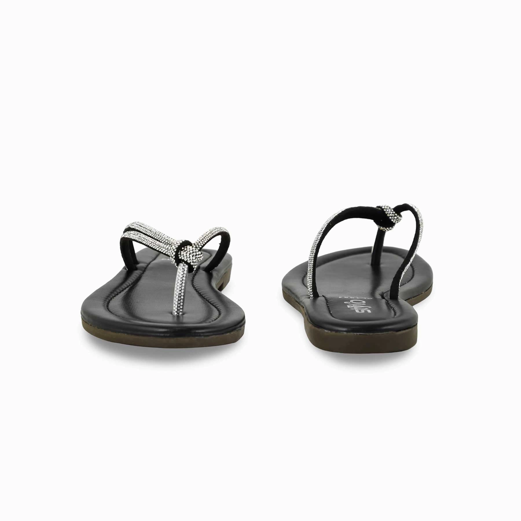 Black Casual Chappal For Women CL1994 Flat Shoes Wide Fitting