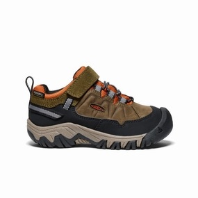 Non Bulky Hiking Boots Little Kids' Targhee IV Waterproof Hiking Shoe  |  Dark Olive/Gold Flame