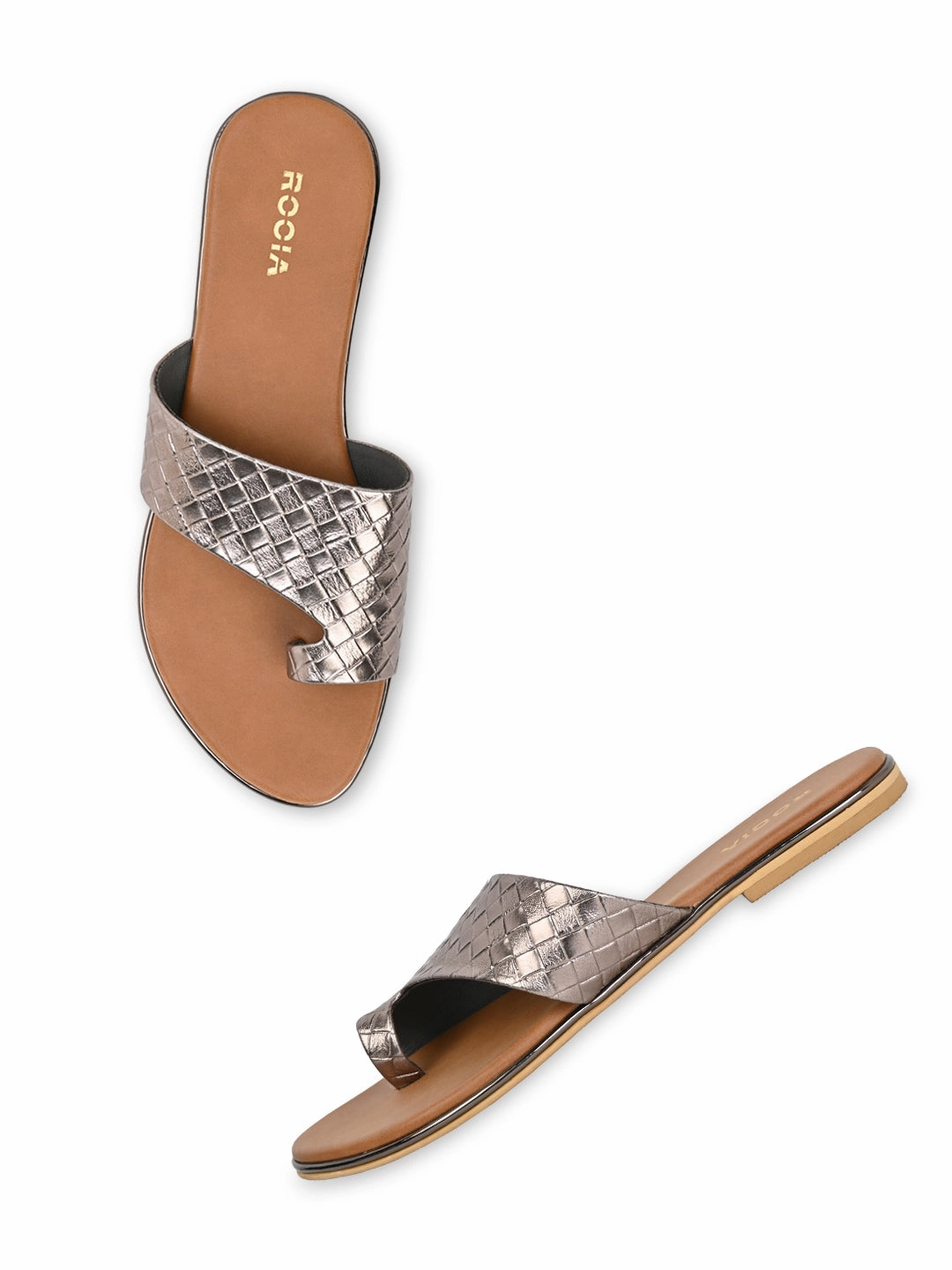 Stylish Flat Shoes Rocia By Regal Gun Metal Women Casual Woven Flats