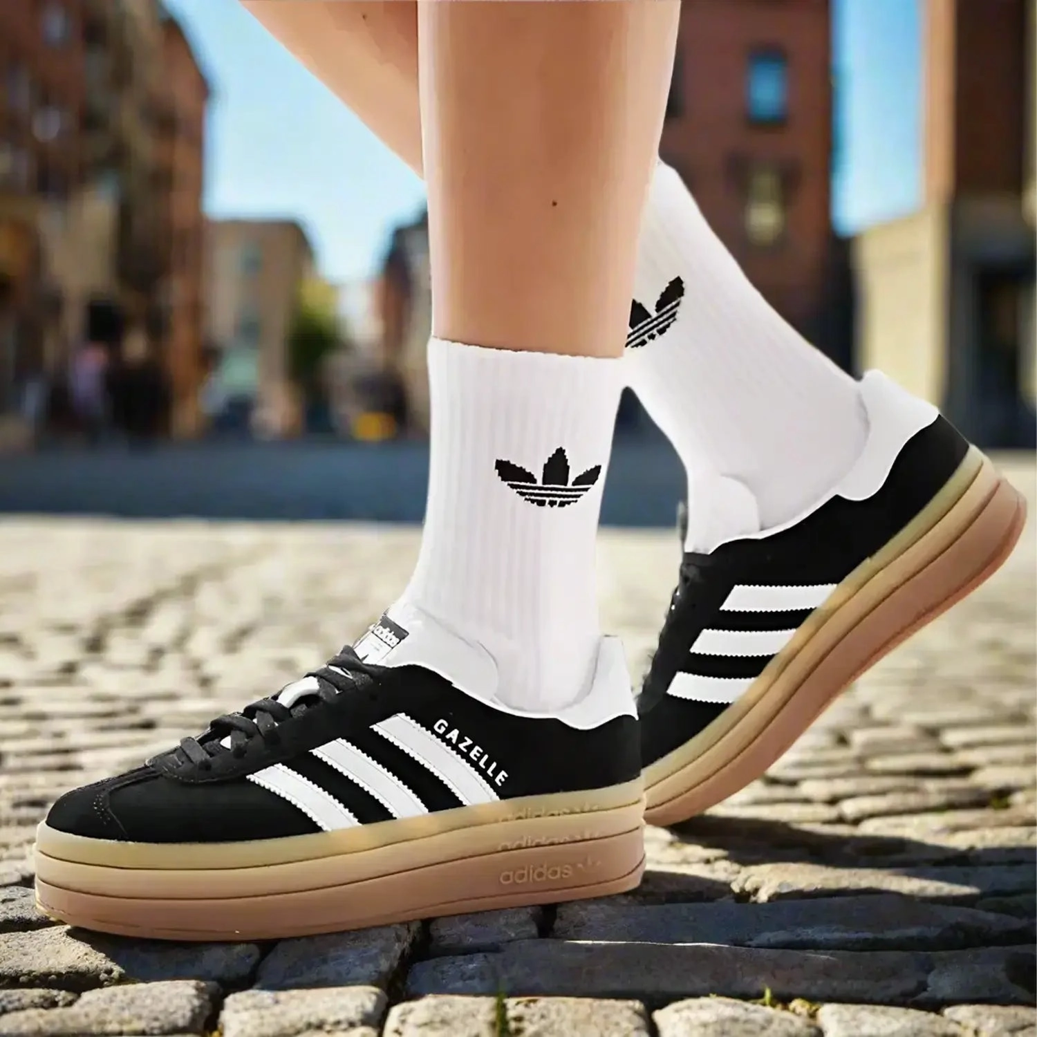 Women's Originals Gazelle Bold "Black White Gum" Shoes Adidas Sports Shoes