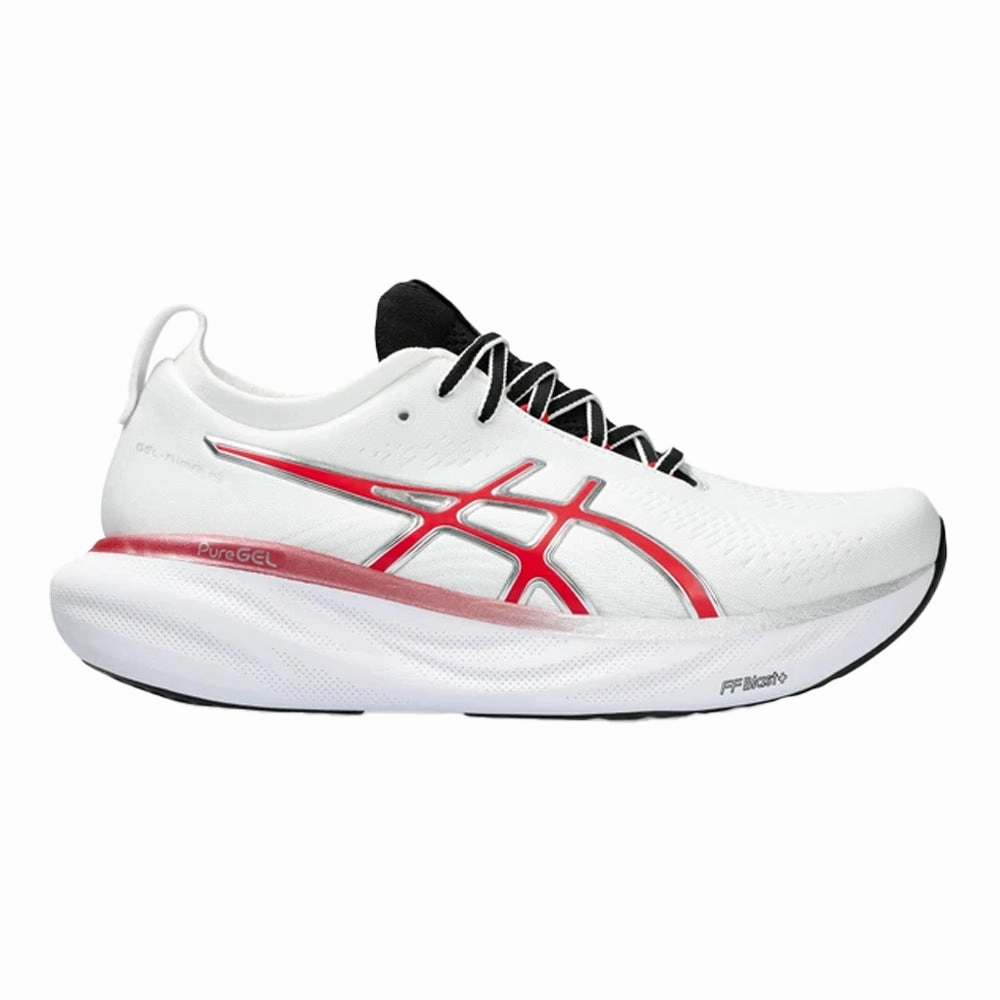 Asics Non Slip Shoes Men's Asics Gel-Nimbus 25 Anniversary, White/Classic Red, 10 D Medium