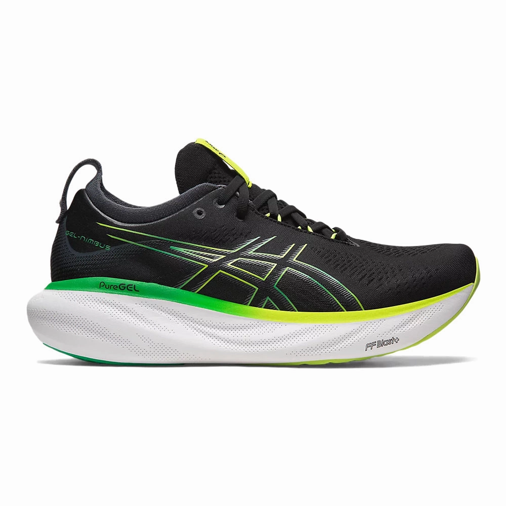Men's Asics Gel-Nimbus 25, Black/Lime Zest, 9 D Medium Asics Gel Athletic Shoes
