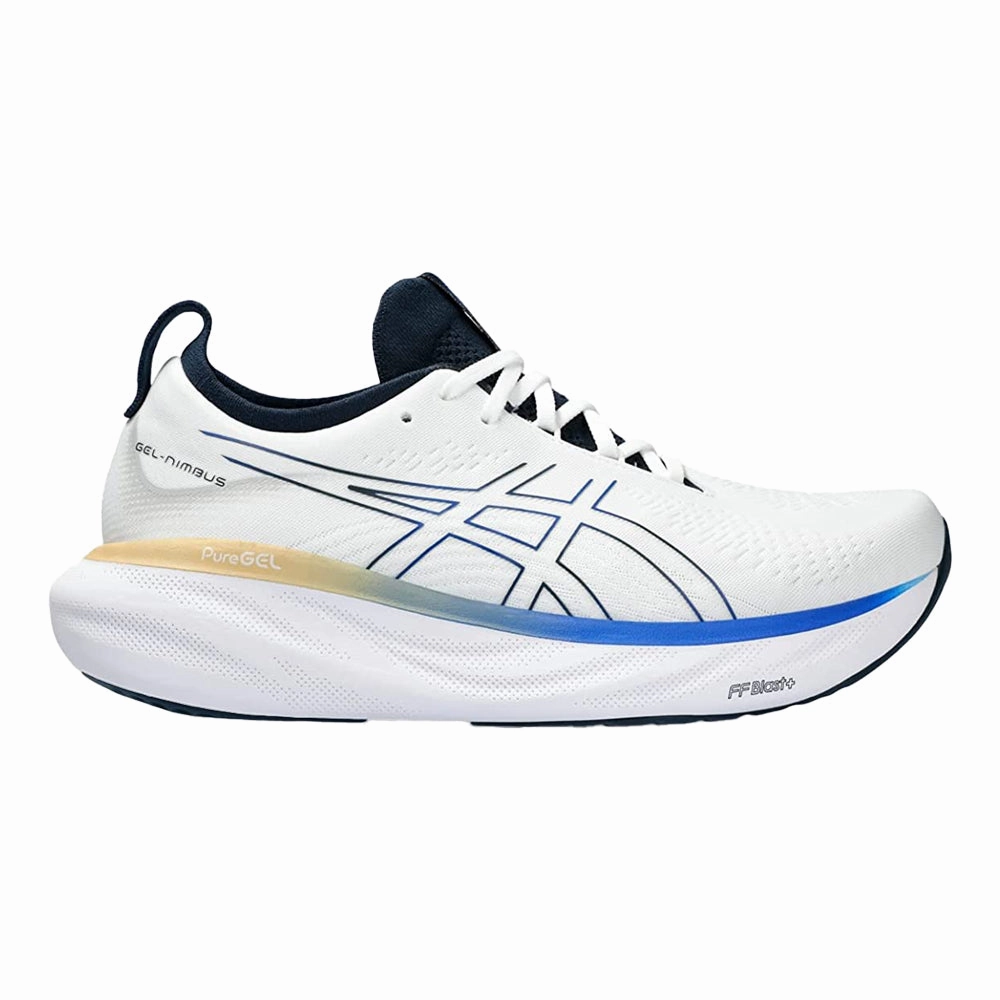Men's Asics Gel-Nimbus 25, White/Illusion Blue, 12.5 D Medium Asics Shoes For Gym