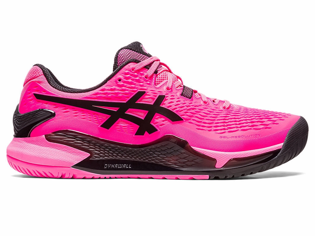 Men's Asics Gel-Resolution 9, Hot Pink/Black, 9.5 D Medium Asics Cheerleading Shoes 90s