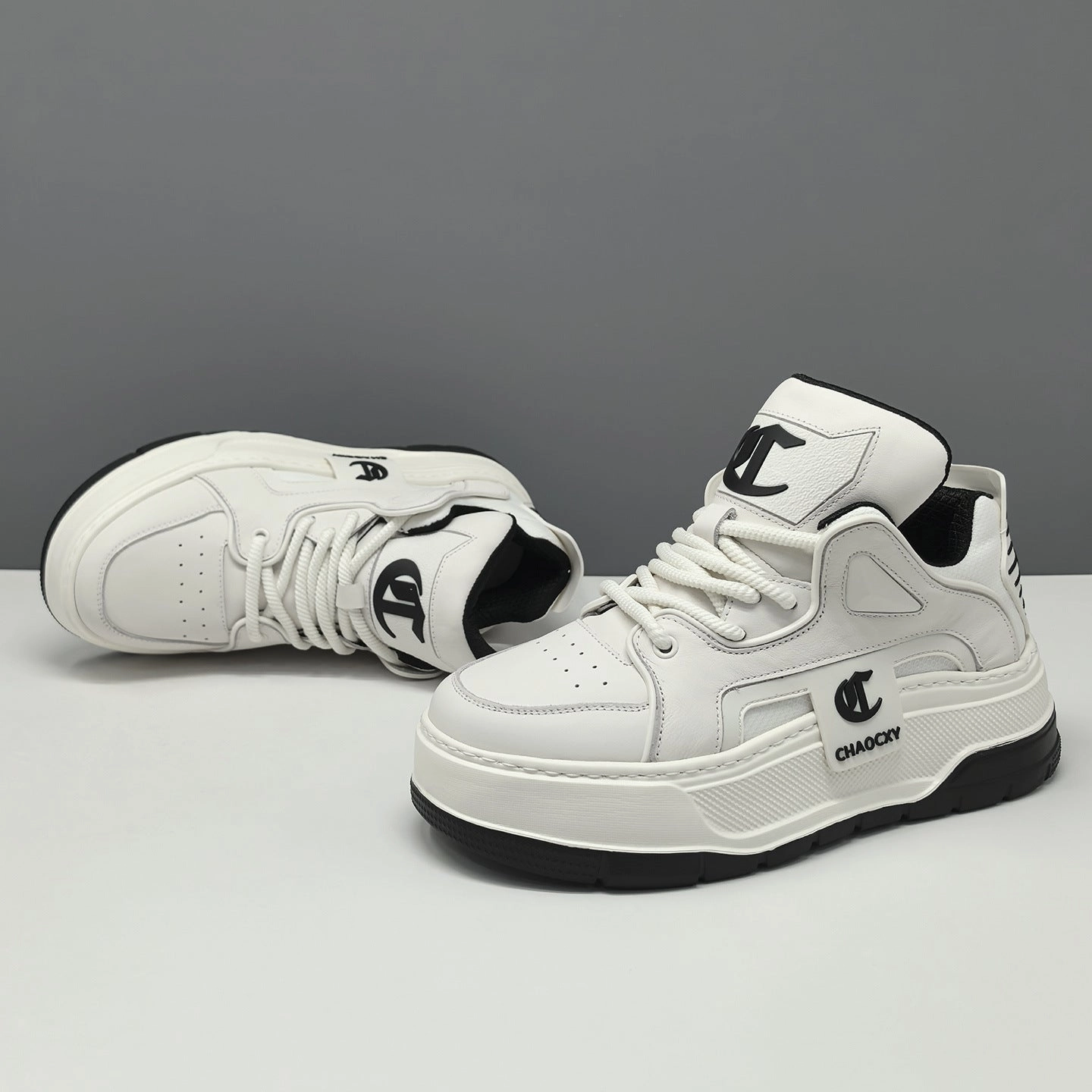 Men's Fashion Breathable Leather High Top Sneakers Plantar Fasciitis And High Heel Shoes