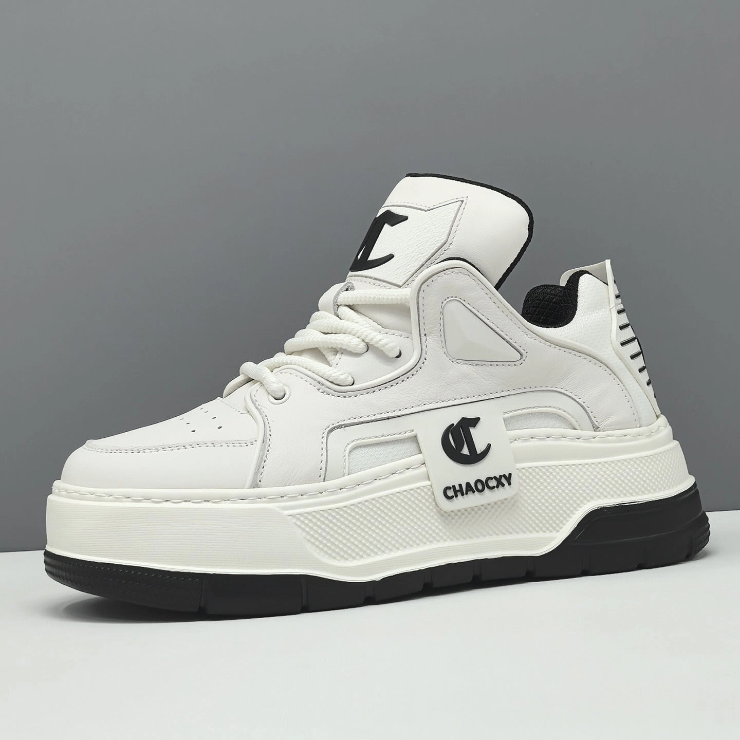 Square High Heels Men's Fashion Breathable Leather High Top Sneakers