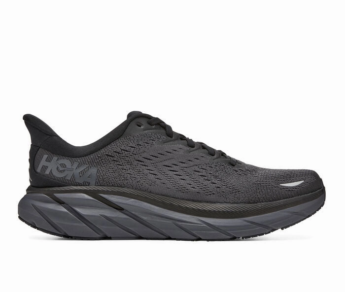 Men's Hoka Clifton 8, Black/Black, 12.5 D Medium Hiking Shoes