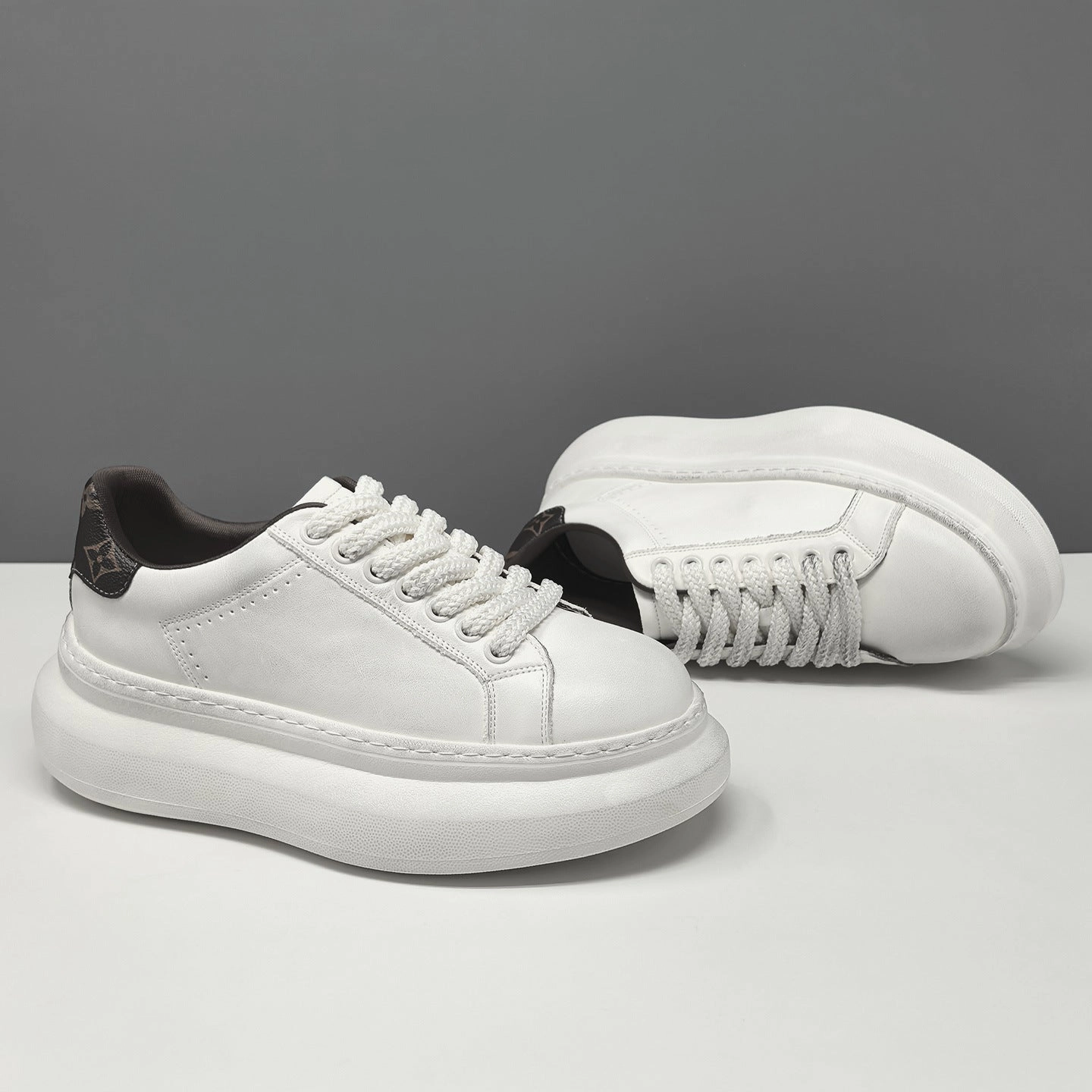 Men's Minimalist Quilted Leather Thick Soled Casual Sneakers Turquoise Sneakers