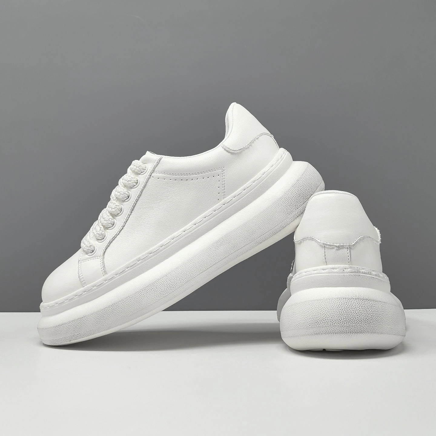 Sneakers Neutral Men's Minimalist Quilted Leather Thick Soled Casual Sneakers