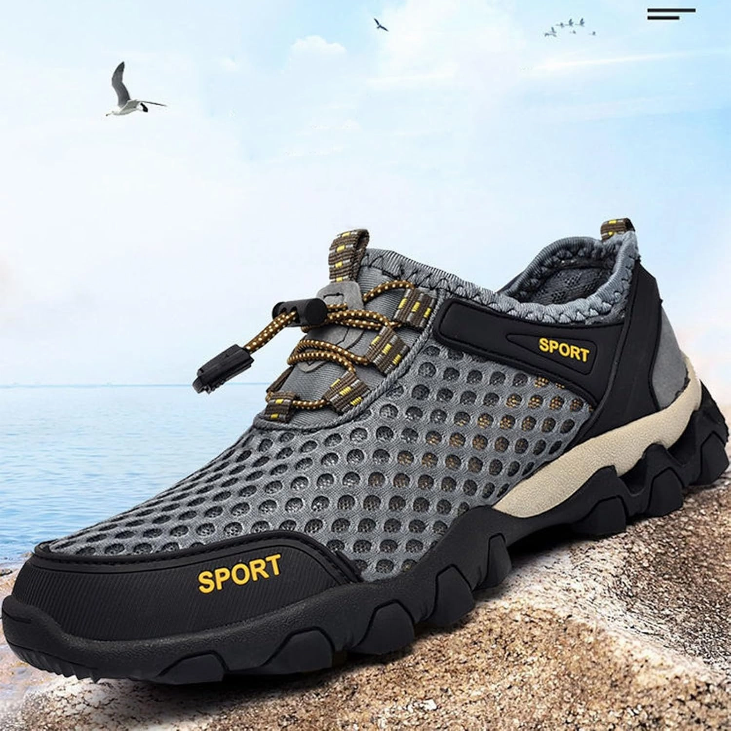Men Summer Mesh Breathable Hiking Shoes Comfortable Walking Shoes Outdoor Travel Shoes Sneaker Rack for Men Bedroom Men Shoes Comfortable Work Shoes Business Casual