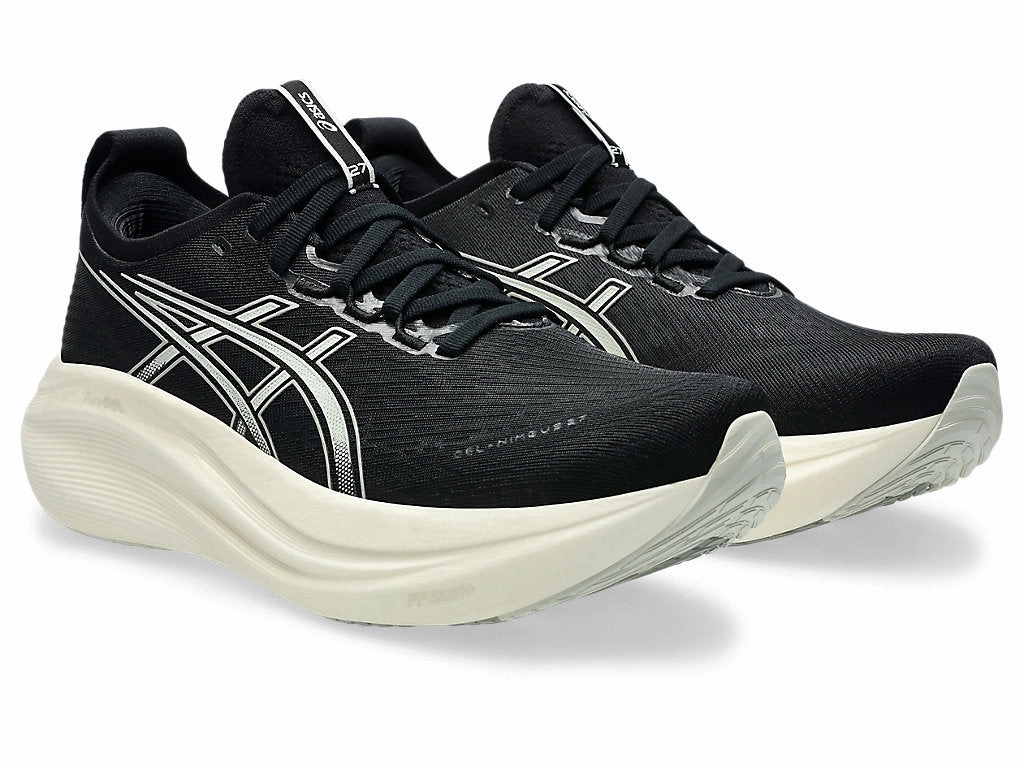 Shiny Silver High Heels Mens ASICS Gel Nimbus 27 - Black/Lake Grey