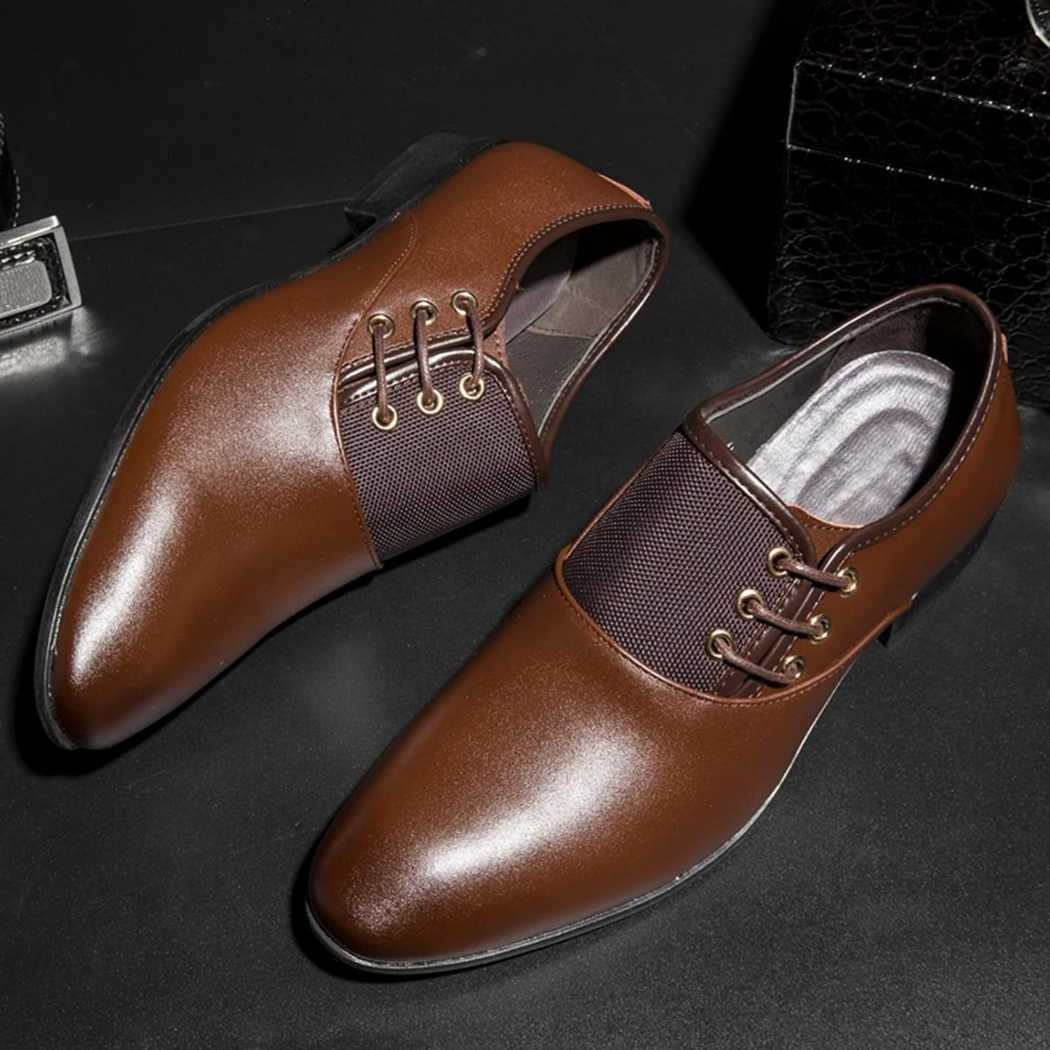 Mens Business Casual Oxford Shoes Classical Style Leather Shoes for Men Slip On PU Leather Low Rubber Sole Block Heel Work Men's Loafers Leather Wedding Party Dress Shoes Skate Shoes Casually