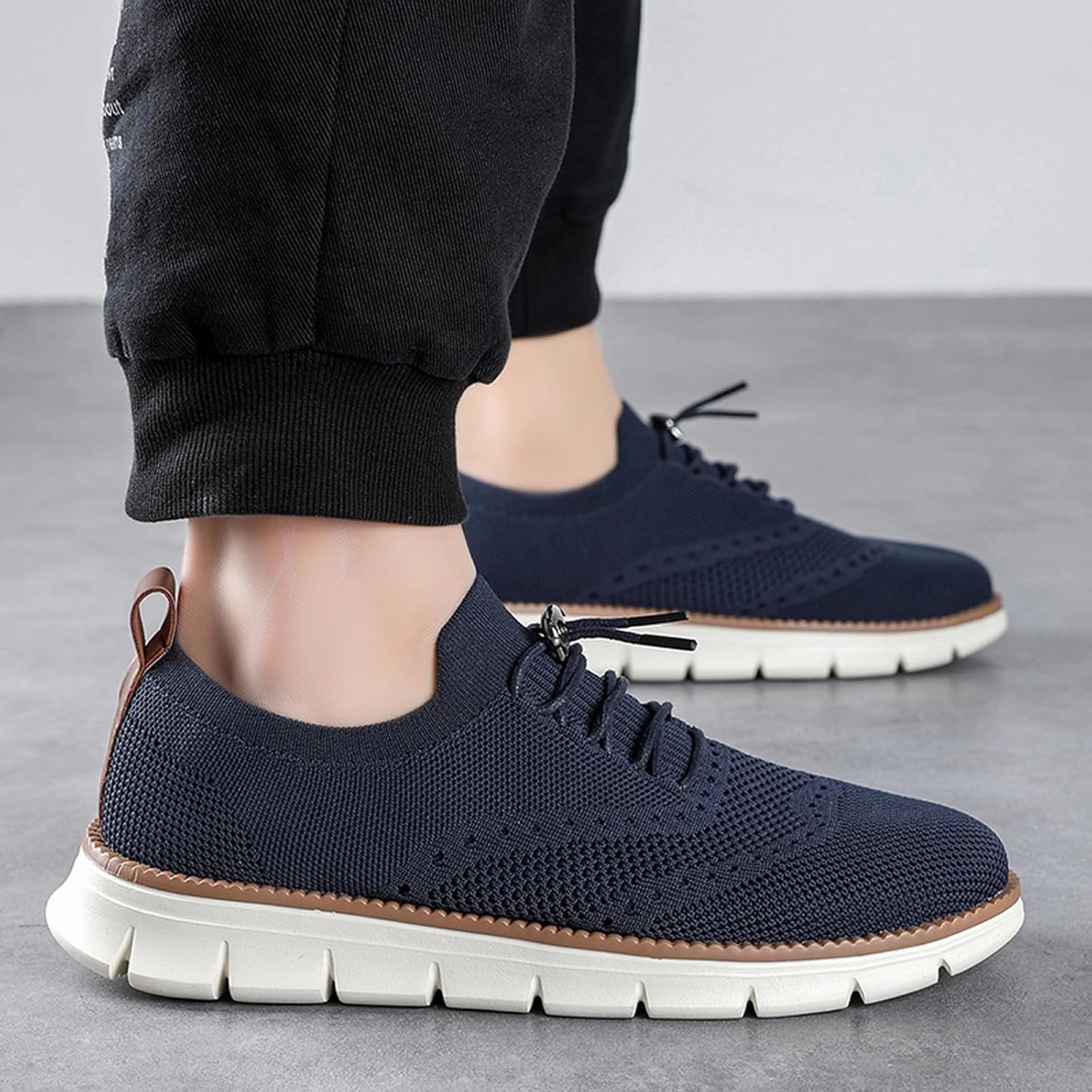 Roadster Casual Shoes Mens Casual Dress Oxfords Breathable Knit Mesh Lace Up Lightweight Comfortable Walking Fashion Sneakers