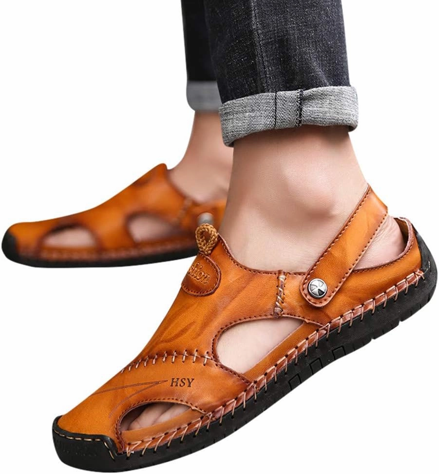 Mens Casual Sandals Casual Shoes Breathable Sandals Men's Leather Summer Outdoor Beach Rubber Slide for Men Casual Dress Shoes With Shorts