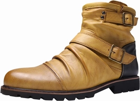 Casual Running Mens Extra Wide Business Casual Shoes Mens Shoes High Top Leather Boots Vintage Belt Buckle Pleated Side Zipper Short Boots Men's Dress Shoes Slip On Loafers