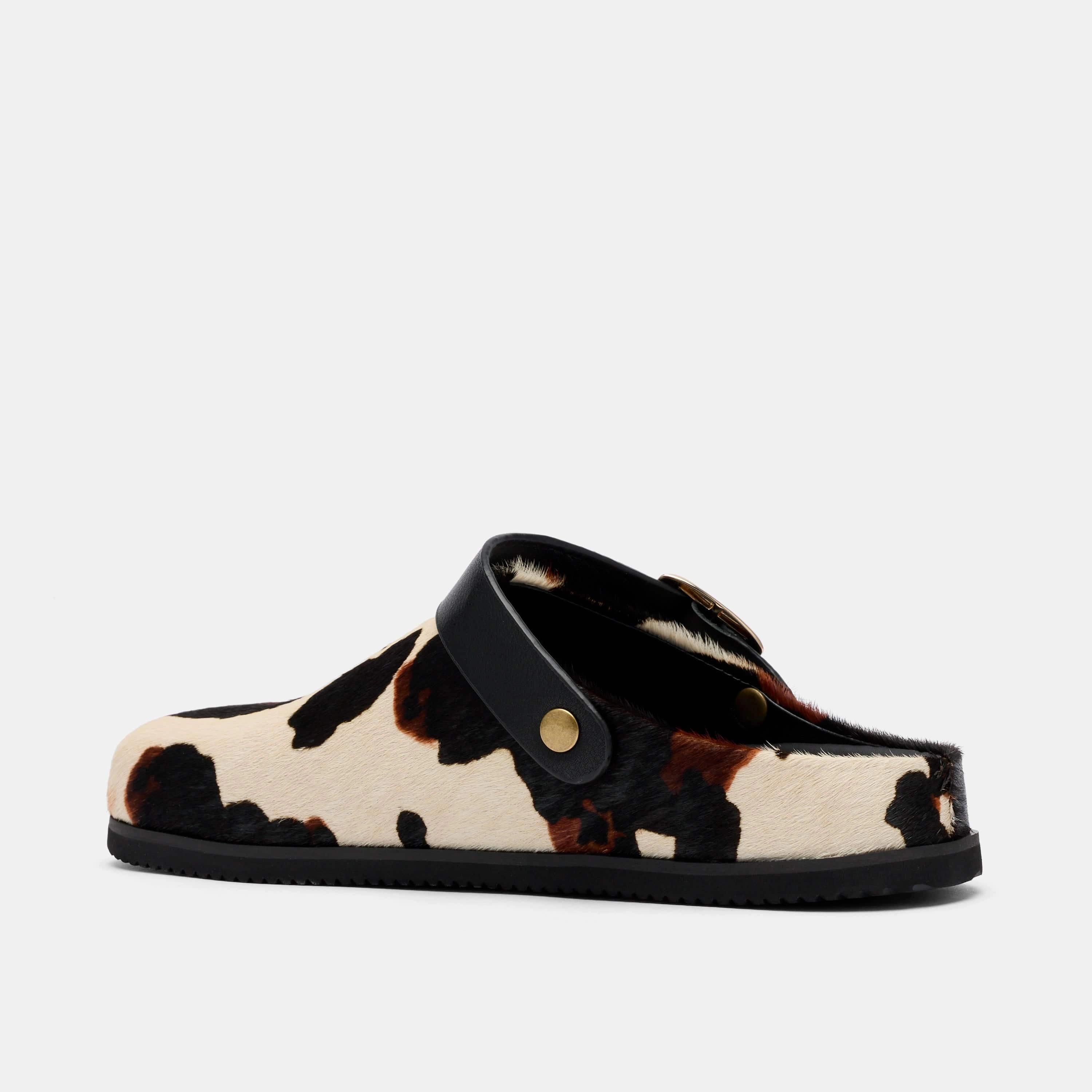 Ms. Solana Cow Print Backstrap Clogs Dress Slip Ons