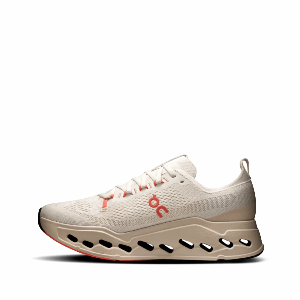 On Women's Cloudsurfer Max Sneaker in Ivory/Salmon Leather Shoes
