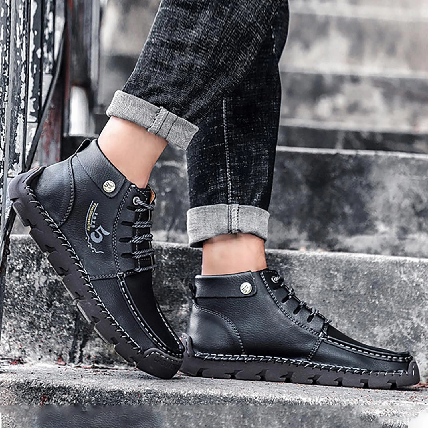 Men's British Large Casual Leather Handcrafted Foreign Trade Lace Up Sports Shoes Mens Slip on Sneaker Men's Shoes Men Shoes Taos Casual Shoes