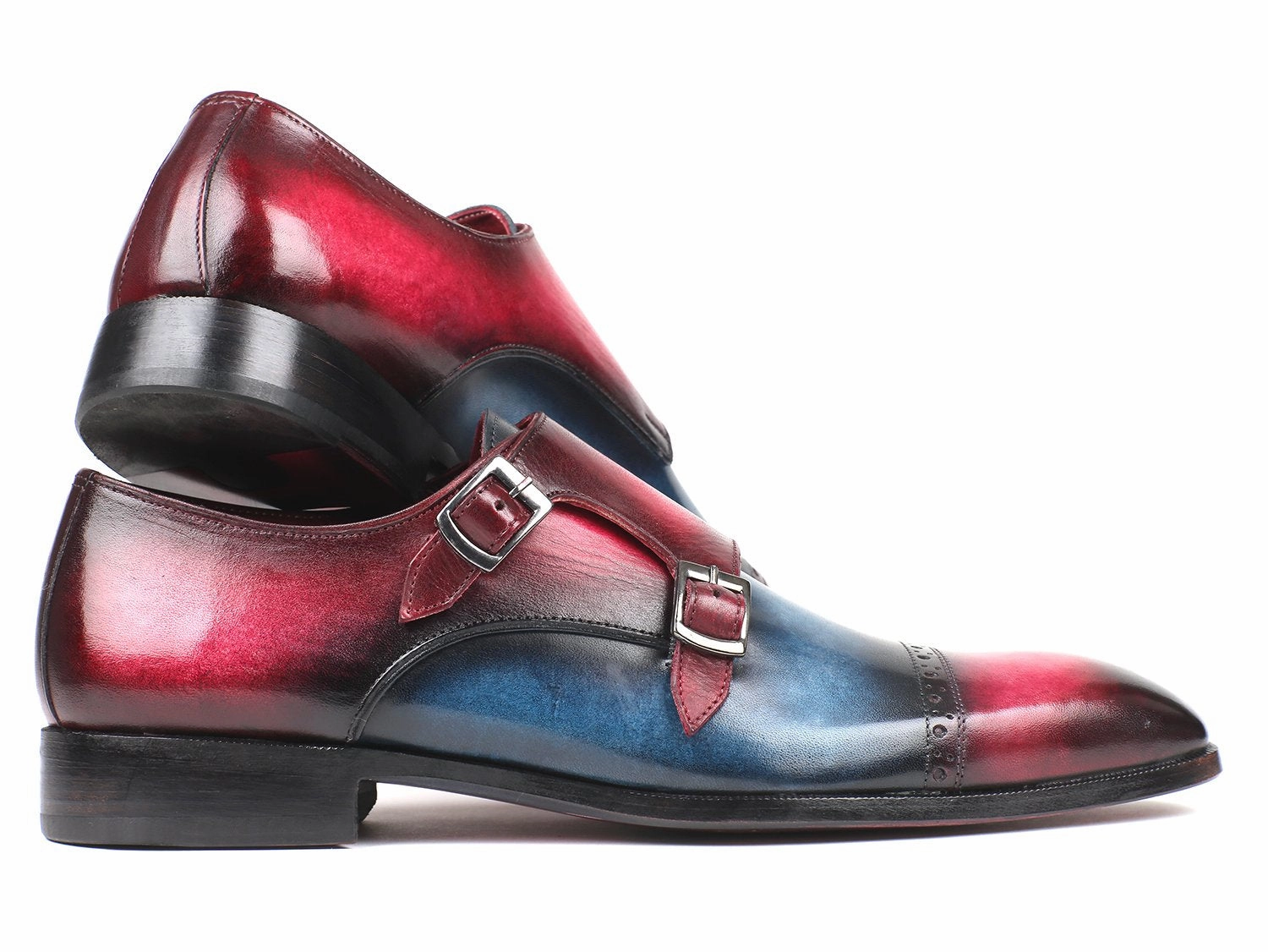 Tods Dress Shoes Paul Parkman Men's Captoe Double Monkstraps in Blue and Fuxia