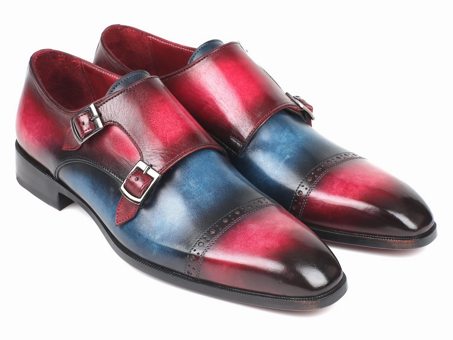 Paul Parkman Men's Captoe Double Monkstraps in Blue and Fuxia Dress Shoes For Tuxedo