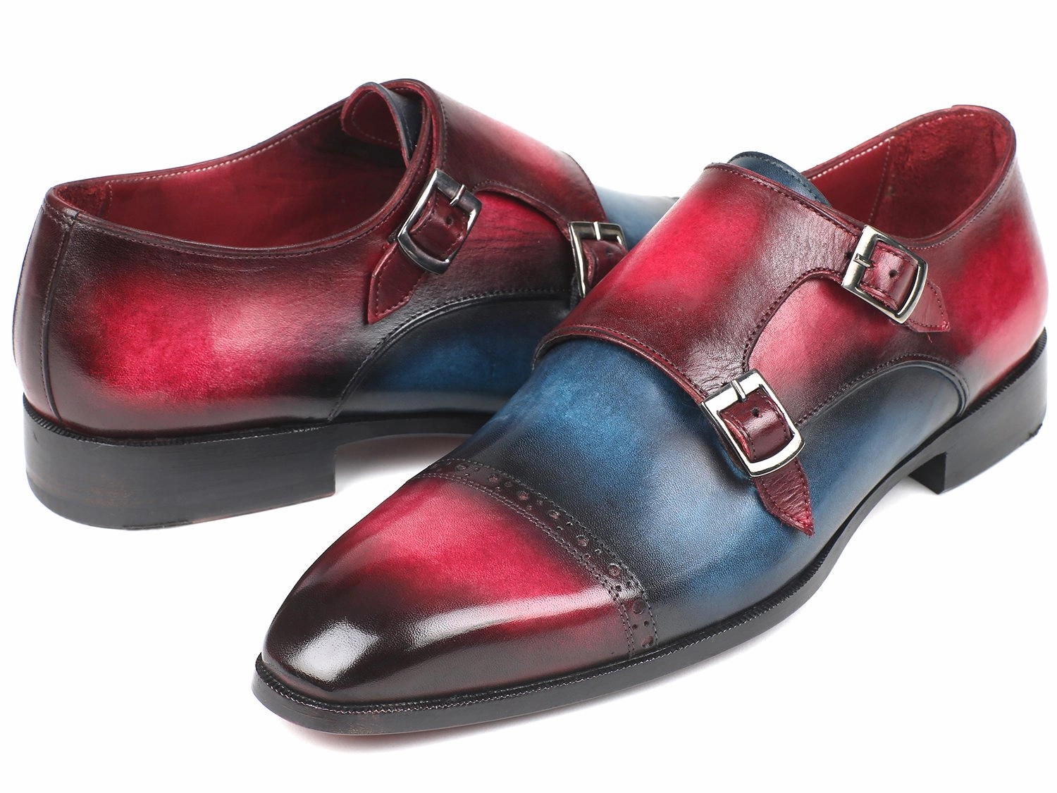 Charles Tyrwhitt Dress Shoes Paul Parkman Men's Captoe Double Monkstraps in Blue and Fuxia